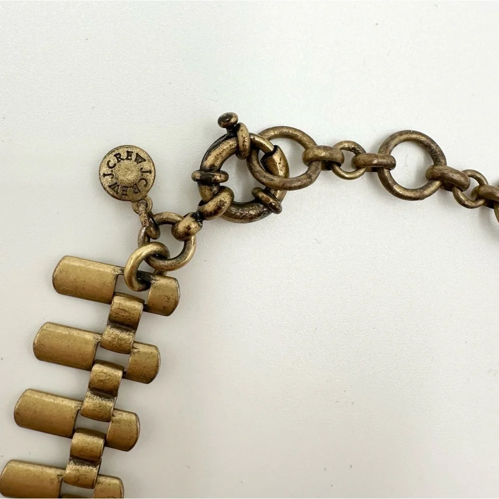 J. Crew Mixed Media Necklace Geometric Bee Antique Brass Crystal Taupe Peach